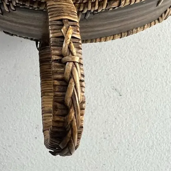 Hand-woven Basket With Lid 7 Tall Rattan and Wood Double Handles